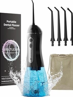 VOLtLEAP Portable Dental Flosser - Black with Blue Reservoir